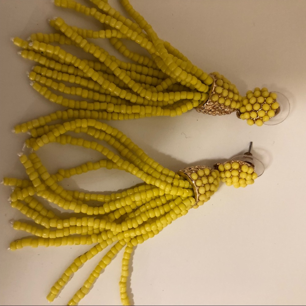 Yellow beaded tassel earrings